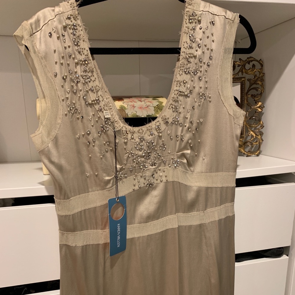 NWT Karen Millen Silver Silk Dress